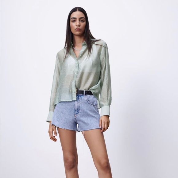 Zara Sage Green Semi Sheet Button Down - Picture 1 of 4